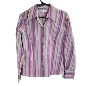 ❤️‍ Heine Vintage Y2K European Striped Button Down Shirt Purple Lilac - 10